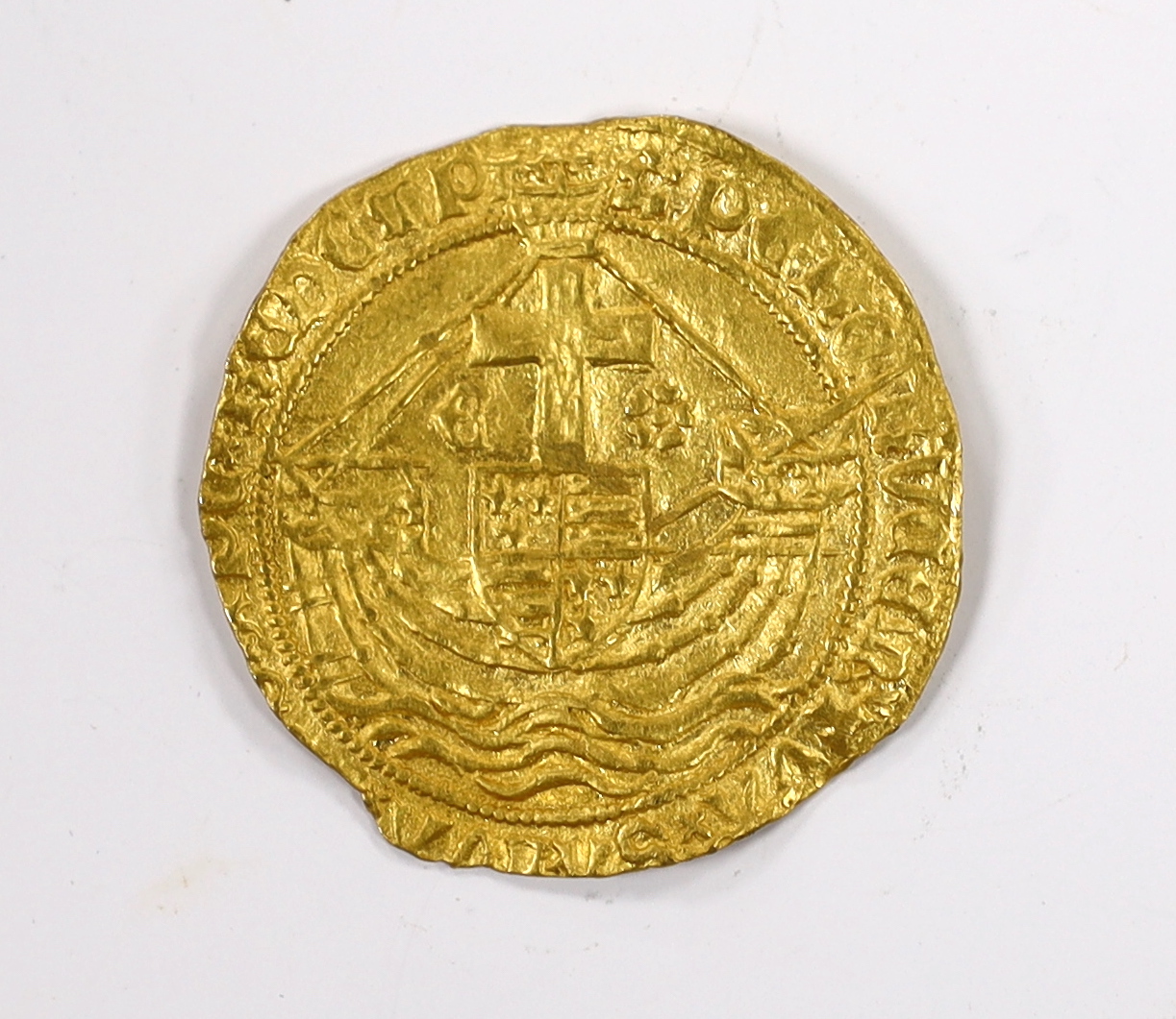 British hammered coinage, Edward IV gold Angel (S2091), mm. heraldic cinquefoil, London 1480-83, 5.11g, lightly clipped, creased, otherwise about VF